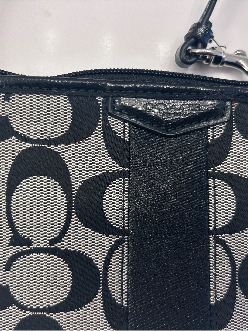 Coach Signature Jacquard Wristlet - Black and Cream